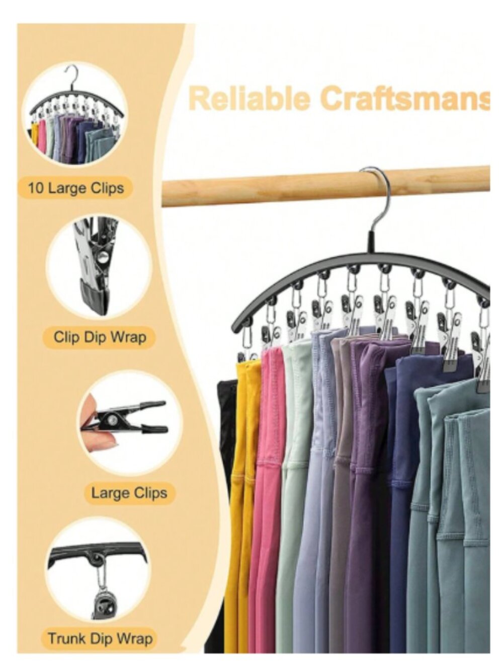 Space Saving 9-Clip Pants Hanger Organizer for Closet Black Metal Multi-Purpose